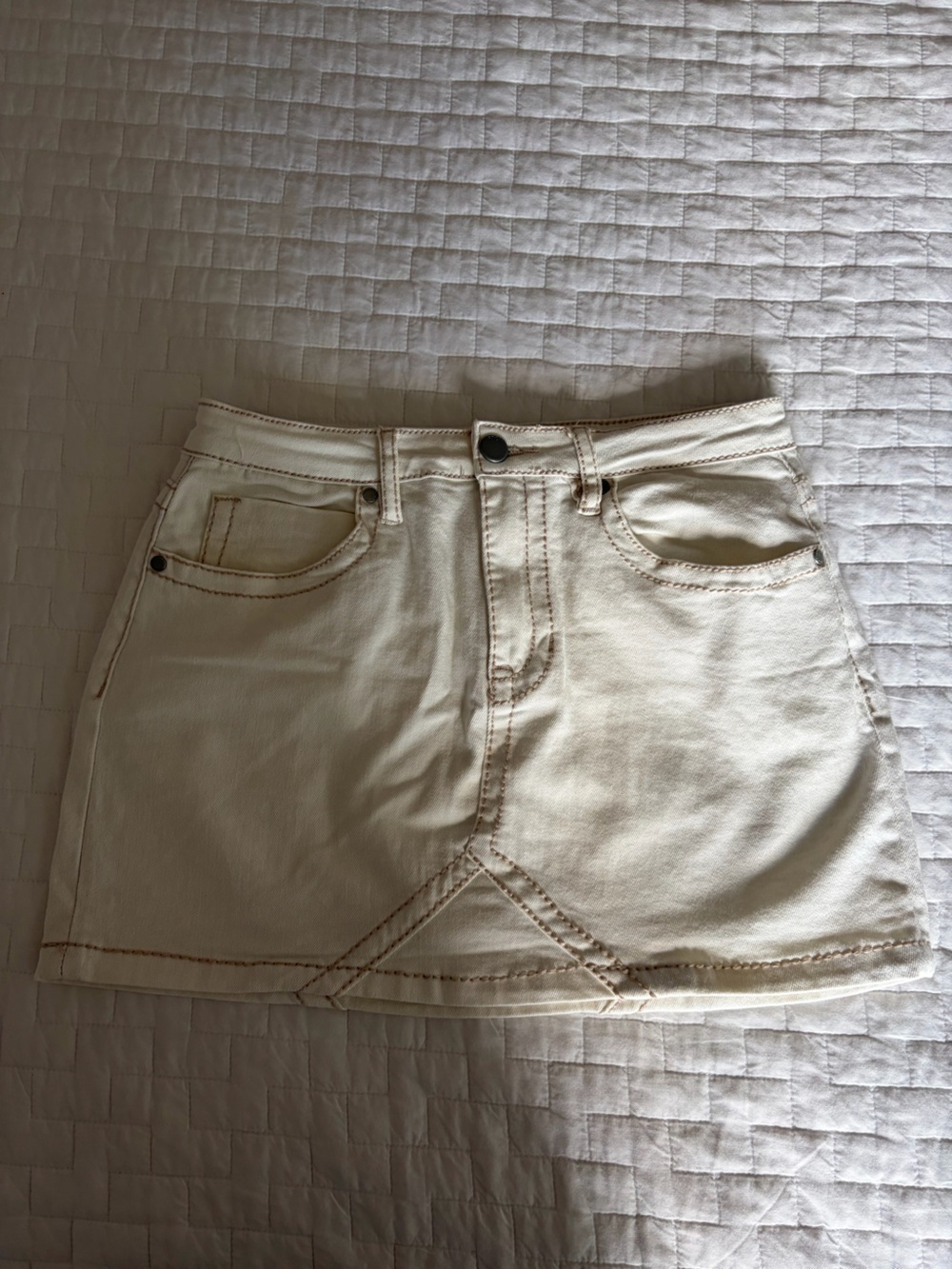 TCL Cream Denim Mini Skirt with Contrast Stitching